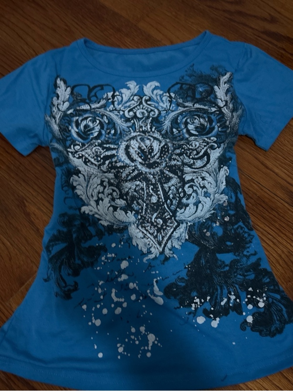 Blue Graphic Embellished Short Sleeve Tee